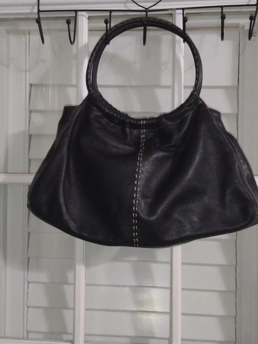 Aurielle Black Circle-Handle Leather Satchel
